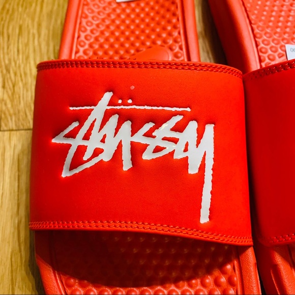 NWT Stussy x Nike Benassi Red Slides - Picture 6 of 15